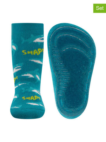 ewers 2-delige set: antislipsokken "Haai" turquoise