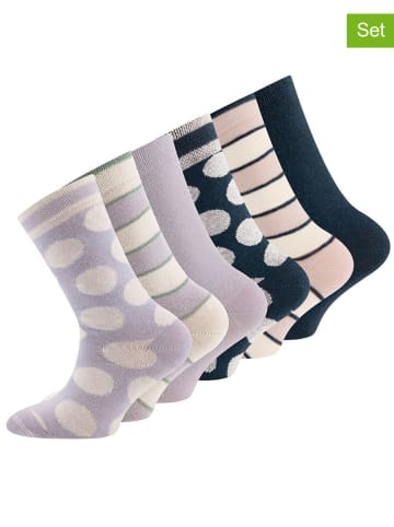 ewers 6-delige set: sokken "Rondjes & strepen" paars/roze/zwart
