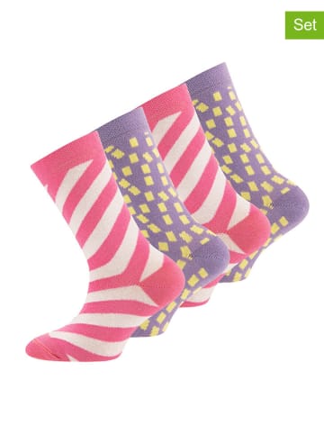 ewers 4er-Set: Socken "Streifen" in Pink/ Lila