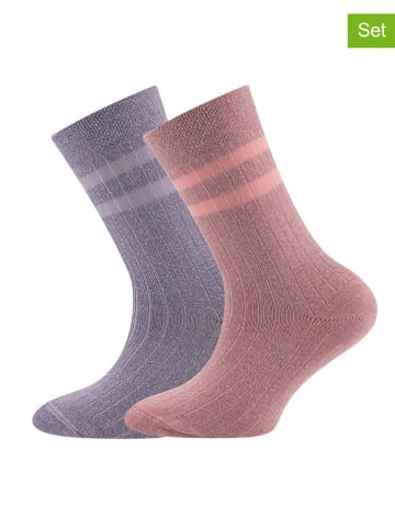 ewers Skarpety (2 pary) "Ribs" w kolorze fioletowo-jasnoróżowym