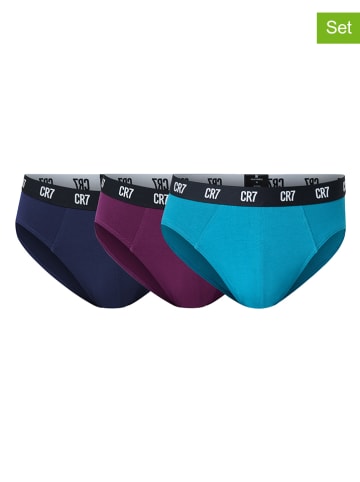 CR7 3er-Set: Slips in Dunkelblau/ Bordeaux/ Hellblau