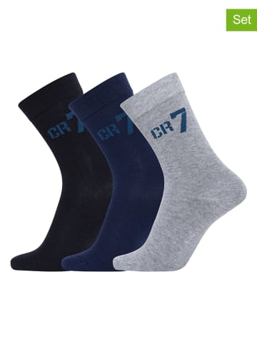 CR7 3er-Set: Socken in Schwarz/ Grau/ Dunkelblau