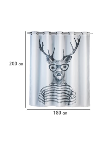Wenko Anti-schimmel douchegordijn "Mr. Deer" wit/zwart - (L)200 x (B)180 cm
