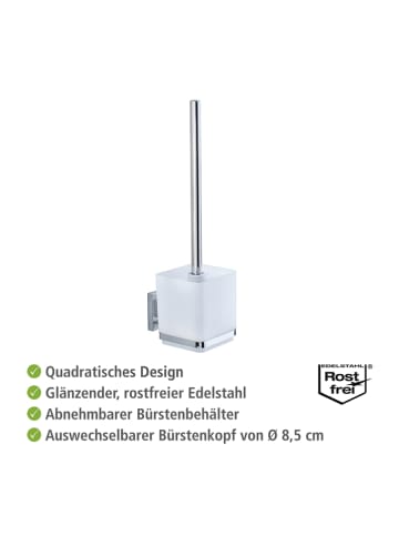 Wenko Toiletborstelgarnituur "Quadro" wit/zilverkleurig - (B)9,5 x (H)37 x (D)12,5 cm