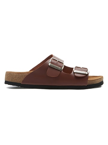 Comfortfusse Leder-Pantoletten in Braun