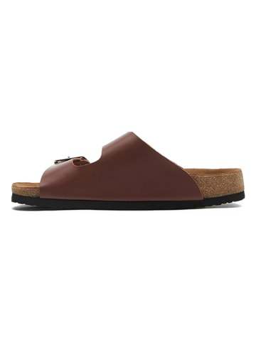 Comfortfusse Leder-Pantoletten in Braun