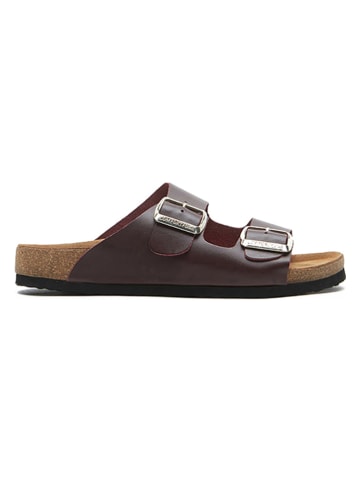 Comfortfusse Leder-Pantoletten in Bordeaux