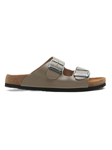Comfortfusse Leder-Pantoletten in Grau