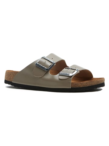 Comfortfusse Leder-Pantoletten in Grau