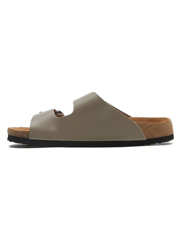 Comfortfusse Leder-Pantoletten in Grau