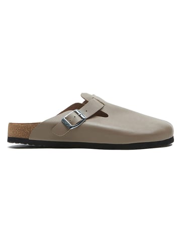 Comfortfusse Leder-Clogs in Grau