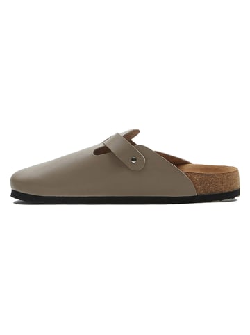 Comfortfusse Leder-Clogs in Grau