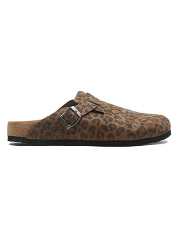 Comfortfusse Leder-Clogs in Braun/ Schwarz