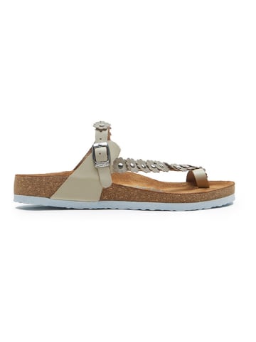 Comfortfusse Leder-Zehentrenner in Beige