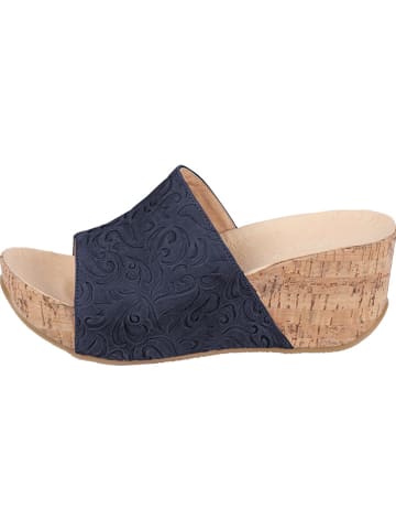 Andrea Conti Leren sleehakslippers donkerblauw/beige