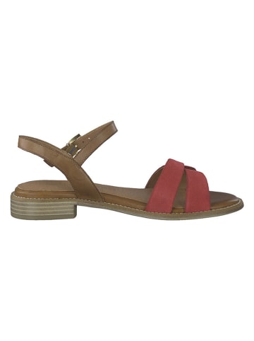 Marco Tozzi Skórzane sandały w kolorze czerwono-jasnobrązowym