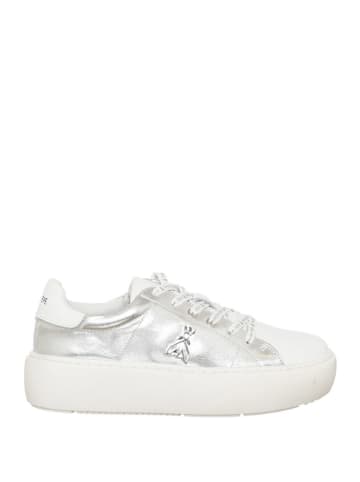 Patrizia Pepe Skórzane sneakersy w kolorze srebrno-białym
