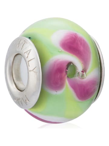 VALENTINA BEADS Zilveren-/glazen bead groen/roze