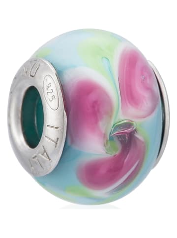 VALENTINA BEADS Zilveren-/glazen bead lichtblauw/roze