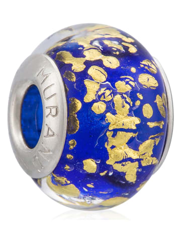 VALENTINA BEADS Zilveren-/glazen bead blauw/goudkleurig