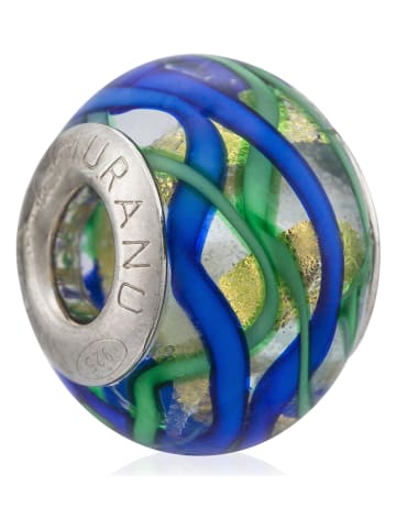 VALENTINA BEADS Zilveren-/glazen bead blauw/groen