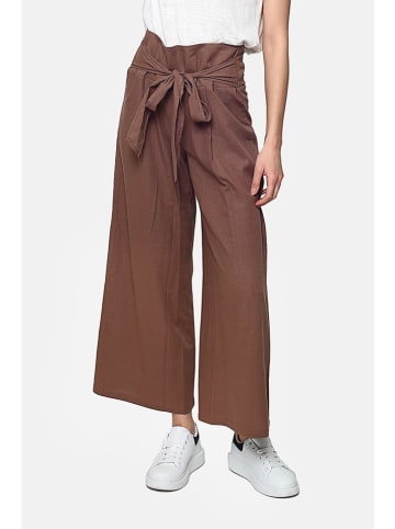 Le Jardin du Lin Lniane spodnie w kolorze brązowym
