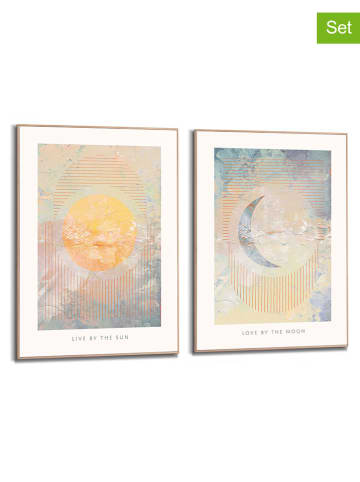 Orangewallz 2er-Set: Gerahmte Kunstdrucke "Sun & Moon" - (B)50 x (H)70 cm