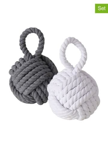 Boltze 2-delige set: deurstoppers "Zuber" grijs/wit - (H)23 x Ø 15 cm