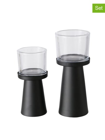 Boltze 2er-Set: Windlichter "Pius" in Schwarz/ Transparent
