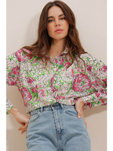 Defile Bluse in Grün/ Pink
