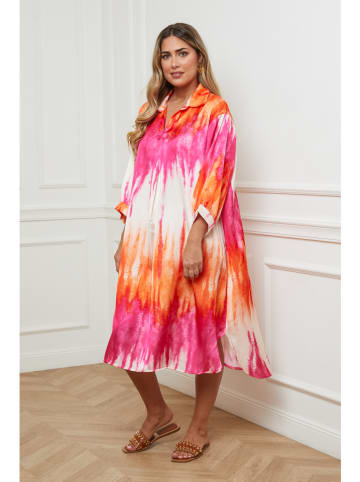 Plus Size Company Jurk roze/oranje/wit