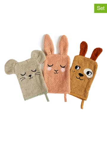roommate 3-delige set: washandjes "Bunny, Mouse & Dog" meerkleurig - (L)21 x (B)15 cm