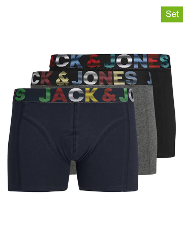 Jack & Jones 3er-Set: Boxershorts "Ethan" in Dunkelblau/ Hellgrau/ Schwarz