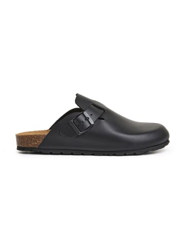 billowy Leder-Clogs in Schwarz