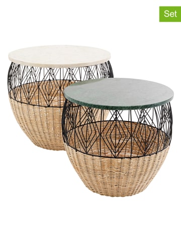 Kare 2er-Set: Beistelltische "Esha" in Creme/ Grau/ Hellbraun
