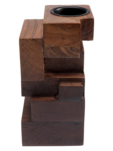 Kare Świecznik "Tetris" w kolorze brązowym - 8 x 17 x 8 cm