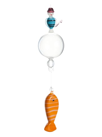 LEONARDO Glasfigur "Angler" in Transparent/ Blau/ Orange - (L)12,5 cm