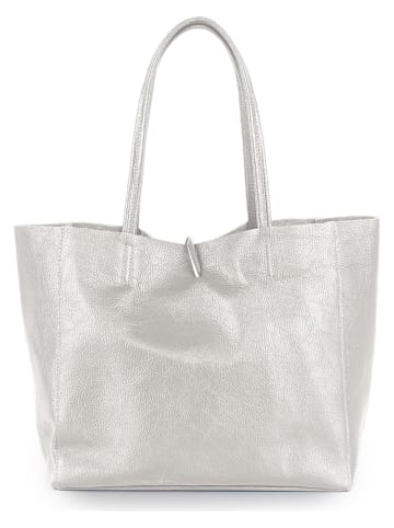 Mia Tomazzi Skórzana torebka "Spoleto" w kolorze srebrnym - 34 x 28 x 14 cm