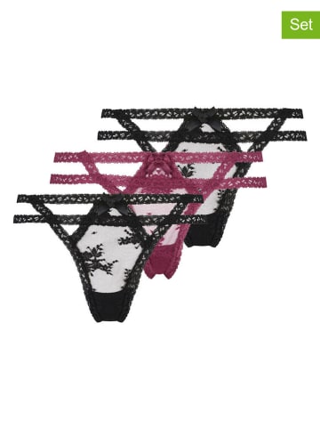 Hunkemöller Stringi (3 pary) w kolorze różowo-czarnym