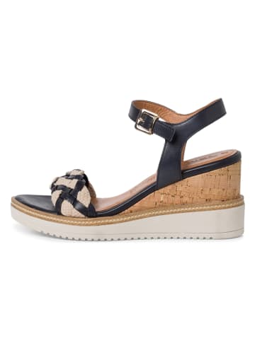 Tamaris Skórzane sandały w kolorze granatowym na koturnie