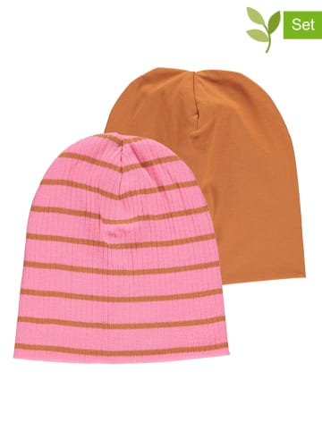 Fred´s World by GREEN COTTON 2-delige set: beanies roze/lichtbruin
