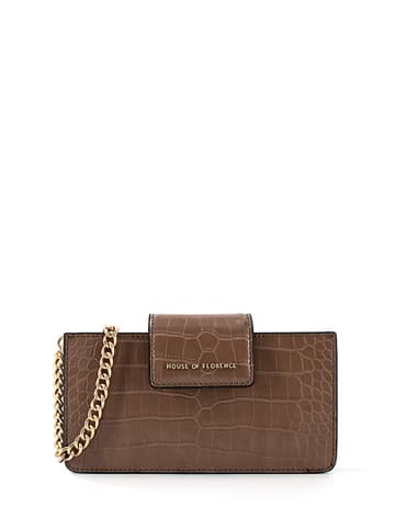 HOUSE OF FLORENCE Leder-Umhängetasche "Isabella" in Taupe - (B)18,5 x (H)9,5 x (T)5 cm
