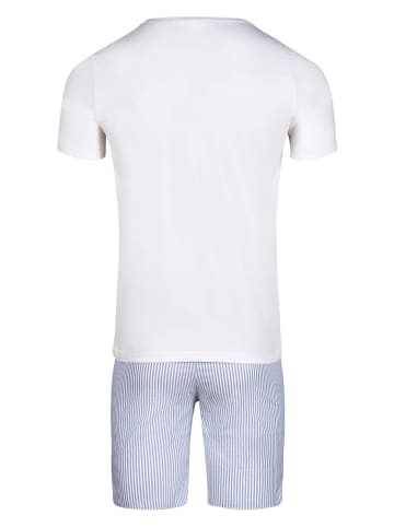Skiny Pyjama wit/lichtblauw