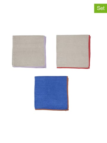 OYOY living design 3-delige set: vaatdoeken "Mundus" grijs/blauw - (L)30 x (B)30 cm