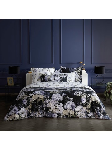 maison héritage PARIS 2-delige set: satijnen kussenslopen "Hortensia" donkerblauw/wit