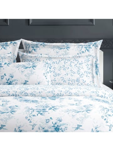 maison héritage PARIS Satin-Bettwäsche-Set "Floral" in Weiß/ Hellblau