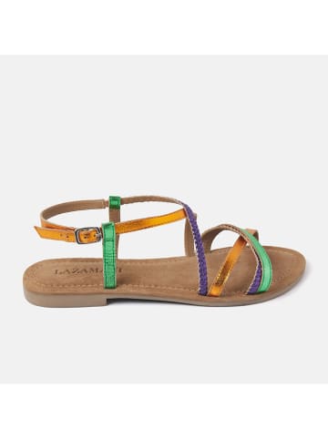 Lazamani Leder-Sandalen in Orange/ Grün/ Lila