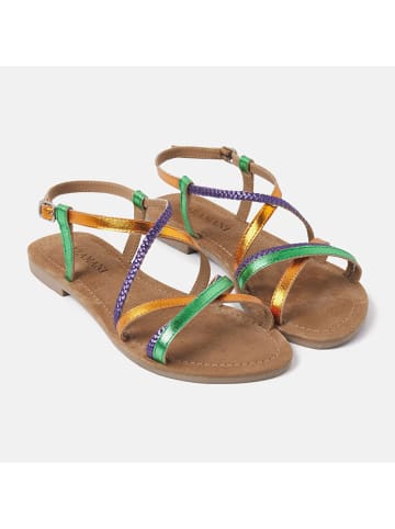 Lazamani Leren sandalen oranje/groen/paars