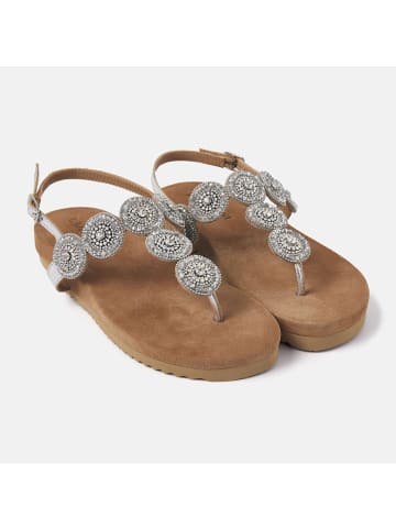 Lazamani Leren teensandalen zilverkleurig