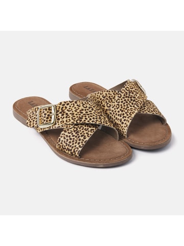 Lazamani Leren slippers beige/bruin